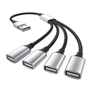 USB Aux USB 2.0 Triple USB Port HUB OTG Convertisseur de charge de données pour câble adaptateur USB Splitter d'extension, USB a Aux 4 USB,1 x USB HUB Adaptateur de Splitter, Noir & argent