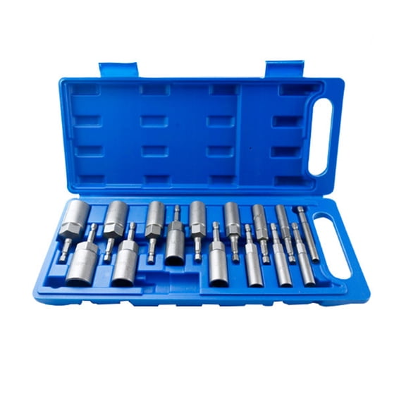 yeacher 15-Piece Deep Hex Socket Set for Electric and Pneumatic Tools, 5.5-19mm, with Durable Steel Construction and Portable Blue Carry Case