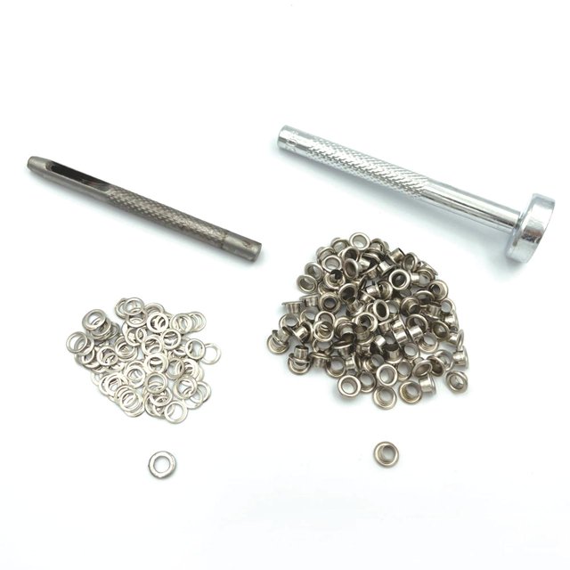 Eyelet Punch Tool + Hole Punch + 100 Sets Silver Eyelets Grommet DIY Leather Craft Tools Set