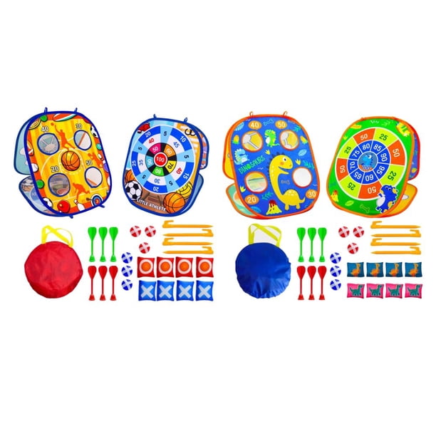 FAOKZE Jeu De Lancer 5 En 1 - Pouf, Fléchettes, Morpion, Anneaux - Pliable - Enfants - Jardin Intérieur Extérieur