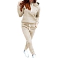 thumbnail image 2 of Kcodviy Women's Solid Color Fleece Misses Business Suits Solid Color with Hat Wedding Pant Suits Petite Size Sports Suit Women, 2 of 8