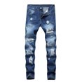 thumbnail image 1 of Pantalon en Denim Droit Ajusté Déchiré pour Homme, Coupe Extensible Confortable, Jeans Décontractés Stylés avec Délavage, 1 of 5