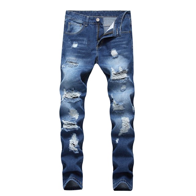 Pantalon en Denim Droit Ajusté Déchiré pour Homme, Coupe Extensible Confortable, Jeans Décontractés Stylés avec Délavage