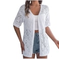 thumbnail image 1 of Timegard Womens Summer Tops Short Sleeve Hollow out Cover up Boho Open Front Knitted Cardigan Beach Wear, 1 of 7