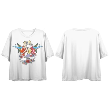 Looney Tunes Colorful Babe Women's White Boyfriend Crop Tee-XS