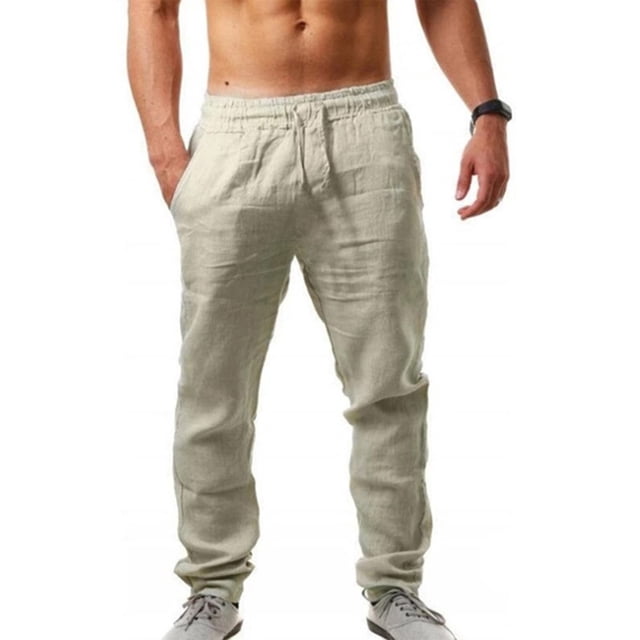 Innerwin Bottoms Solid Color Men Pants Outdoor Elastic Waist Loose Trousers Khaki L