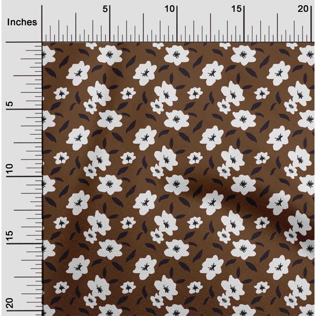 oneOone Cotton Silk Brown Fabric Florals Craft Projects Decor Fabric Printed By The Yard 42 Inch Wide-ZWW