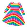 thumbnail image 2 of Nrmrqzzcjnd pour la Maison Robe à Manches Volantées pour Enfants Robe à Rayures Arc-en-Ciel à Manches Longues à Col Rond pour Filles 3-7 Ans, 2 of 5
