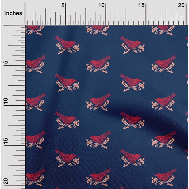 oneOone Cotton Cambric Fabric Branch & Bird Block Printed Craft Fabric BTY 56 Inch Wide