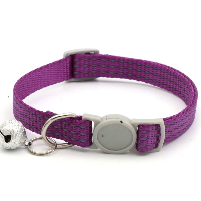5Pack Reflective Breakaway Cat Collars with Bell Safety Buckle Nylon Adjustable Kitten Collars Purple