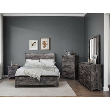 K-Living Beckett Dark Brown Finish Solid Wood Queen Bed with LED Light