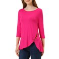 thumbnail image 1 of INSPIRE CHIC Hauts pour Femmes Col Rond Manches 3/4 Décor Boutons Ourlet Irrégulier Blouse Style Décontracté 3TG Rose Vif, 1 of 6