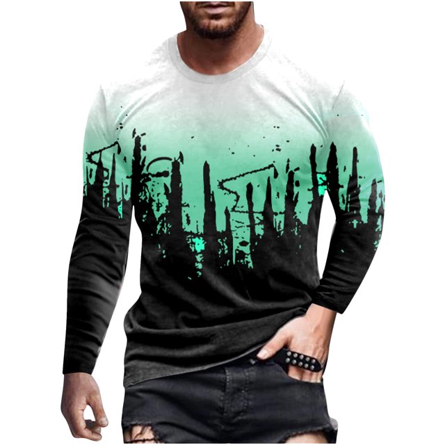 Chandail à Manches Longues pour Hommes Mode Décontractée Col Rond Chandail à Enfiler Imprimé T-Shirt à Manches Longues Blouse