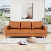 IdealHouse 85" Leather Sofa, Mid-Century Modern Couch, 3-Seater Sofa, Deep Seat Sofas for Living Room, Bedroom, Office