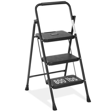 edx 3 Step Folding Ladder, Heavy Duty Portable Stool, Anti-Slip Lightweight Tool with 800Lbs Capacity