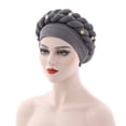 thumbnail image 1 of Fashion Women Beading Braid Hat Muslim Ruffle Cancer Wrap Cap Sleep Caps Satin Lined Hair Bonnets, 1 of 2