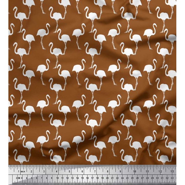 Soimoi Polyester Crepe Fabric Flamingo Bird Print Fabric by Yard 52 Inch Wide