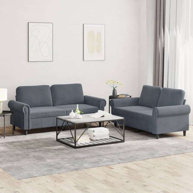 vidaXL Ensemble de Canapé 2 Pcs avec Coussins Velours Gris Foncé