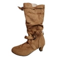 thumbnail image 5 of Kcodviy Bottes Mi-Hautes pour Femmes de Commerce Extérieur d'Automne et d'Hiver Nouvelles Mi-Hautes pour Femmes à Talon Moyen à Enfiler Mi-Hautes pour Femmes, 5 of 5
