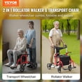 thumbnail image 2 of VEVOR Déambulateur 2 en 1 et Fauteuil de Transport pour Aînés, Déambulateur Roulant Pliant Fauteuil Roulant Combo et Repose-Pieds, Déambulateur Léger avec Poignée Ajustable, Roues Tout-Terrain, 300 Lb, Rouge, 2 of 9