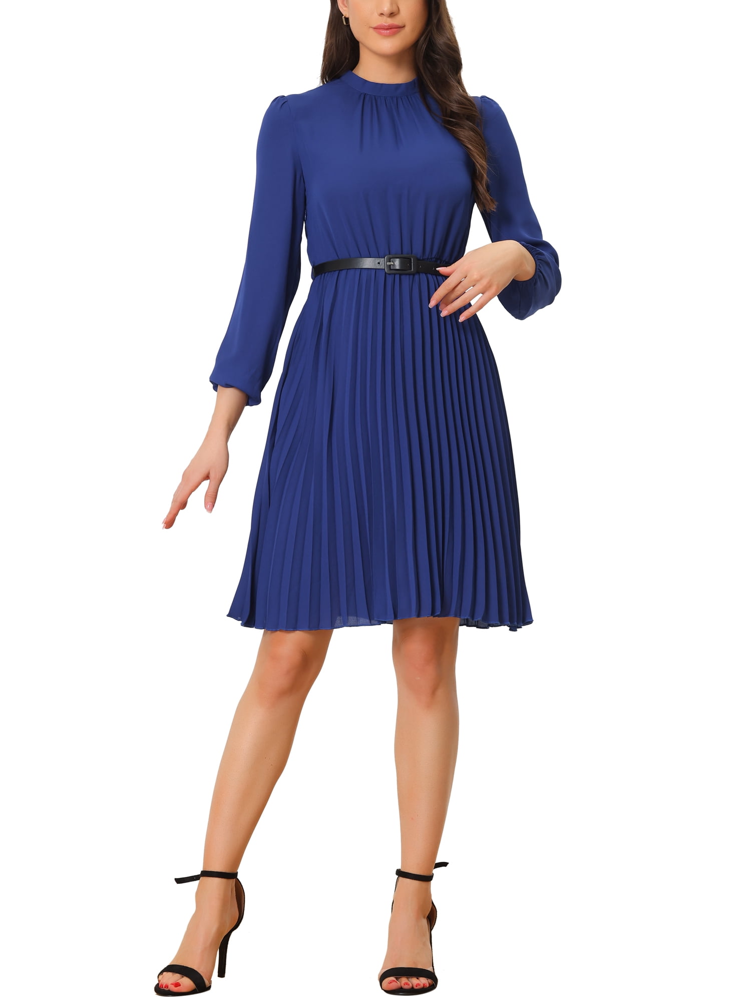 walmart royal blue dress Long Royal Blue Prom Deep V Dress and flattering Mock Neck Mesh Overlay Dress | Sheer Formal Dress for Musicians (Size):L