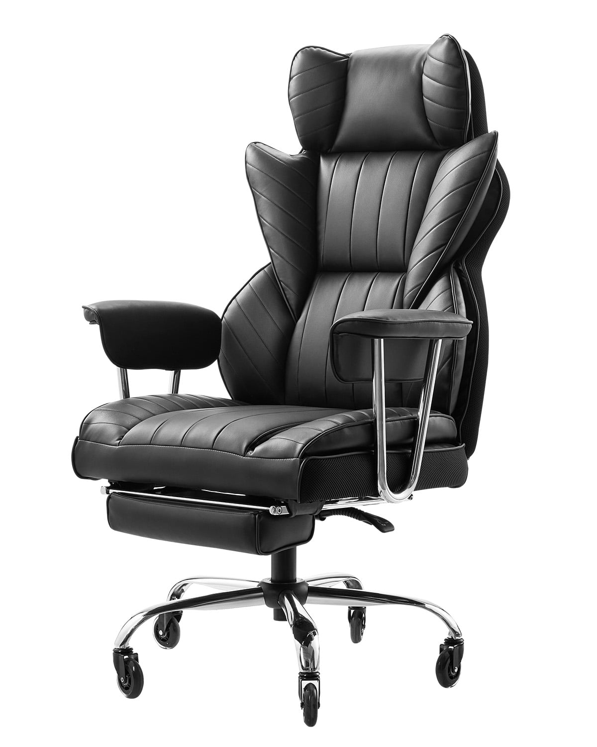 KFFKFF Executive Office Chair with Footrest, 400lb Capacity Office Chair with Lumbar Pillow & Removable Armrests, Heavy Duty Ergonomic Chair, Black