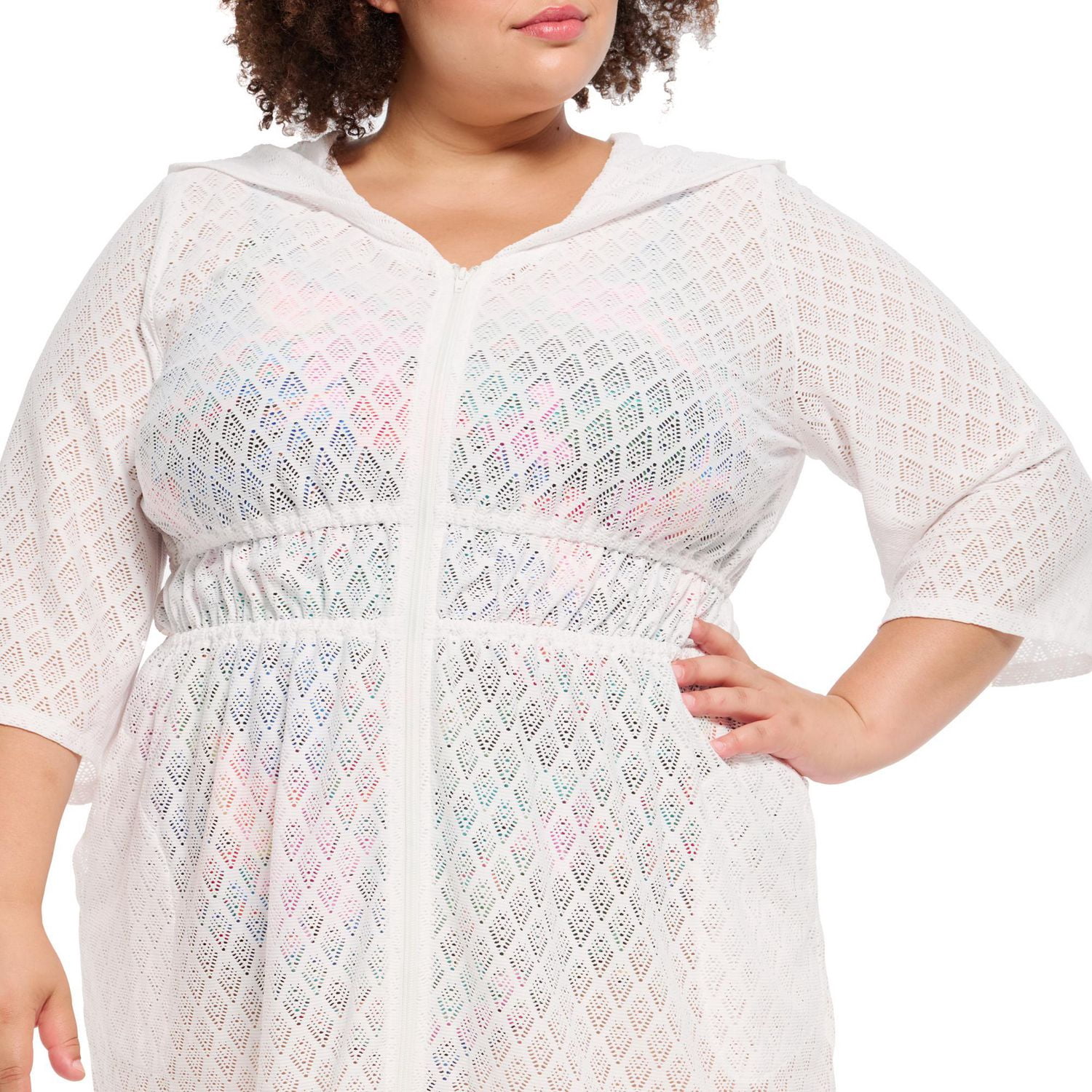 Krista Maillot de bain cache-maillot à capuchon en maille pour femme, vêtements plage légers