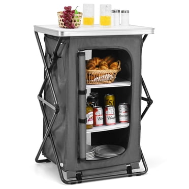 Patiojoy Armoire de Rangement Portable pour Camping Extérieur, Organisateur Pliant, Table de Cuisine avec 3 Étagères et Sac de Transport pour BBQ 35"H