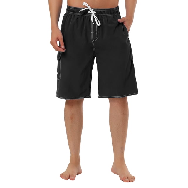 INSPIRE CHIC Men's Solid Board Shorts Quick Dry Swim Trunks with Elastic Waist & Drawstring 32 Black