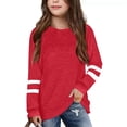 thumbnail image 1 of T-Shirts pour Enfants T-Shirt Rouge à Manches Longues pour Filles T-Shirts à Col Rond Hauts d'Automne Tees Comfort Colors Chemises pour Filles Taille 6-7 Ans, 1 of 4
