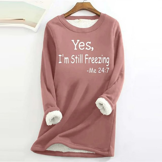 Sweat-Shirt d'Hiver en Peluche Chaud Doublé en Sherpa pour Femmes Col Rond Pull Tunique - Je Suis Encore Froid - Sweat-Shirts Mignons pour Adolescentes Grande Taille