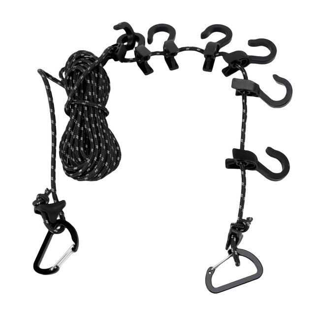 Windproof Laundry Clothesline Portable 5m Long Outdoor Hanging Rope with 7 Hooks for Laundry Camping Hanging Lights