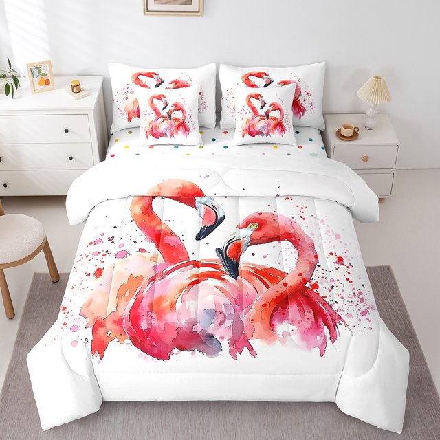 YST Watercolor Flamingo Bedding Comforter Set, 7-Piece, Full