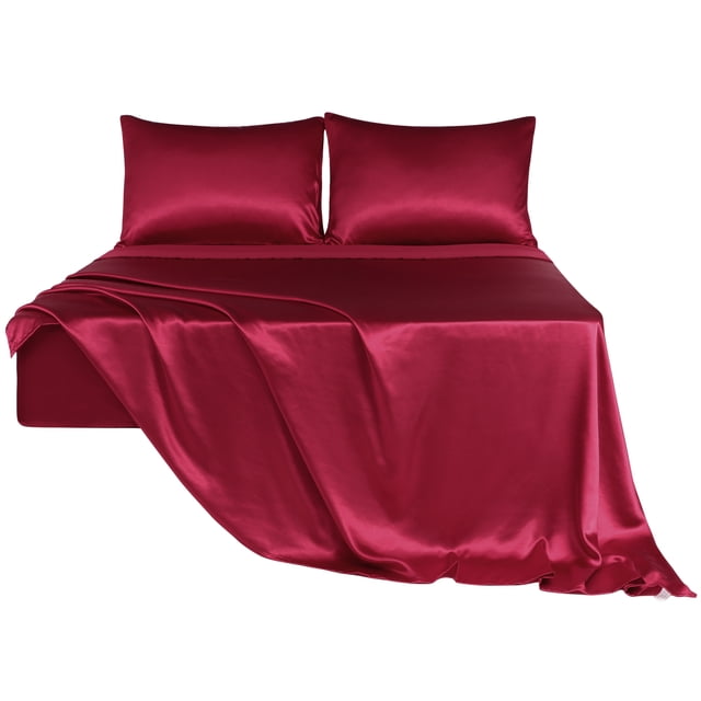 Unique Bargains Satin Sheet Set 4 Pcs Polyester Silky and Soft Sheets