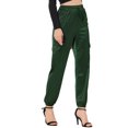 thumbnail image 4 of Unique Bargains Women's Drawstring Elastic High Rise Silky Satin Cargo Solid Pants Dark Green XS, 4 of 7