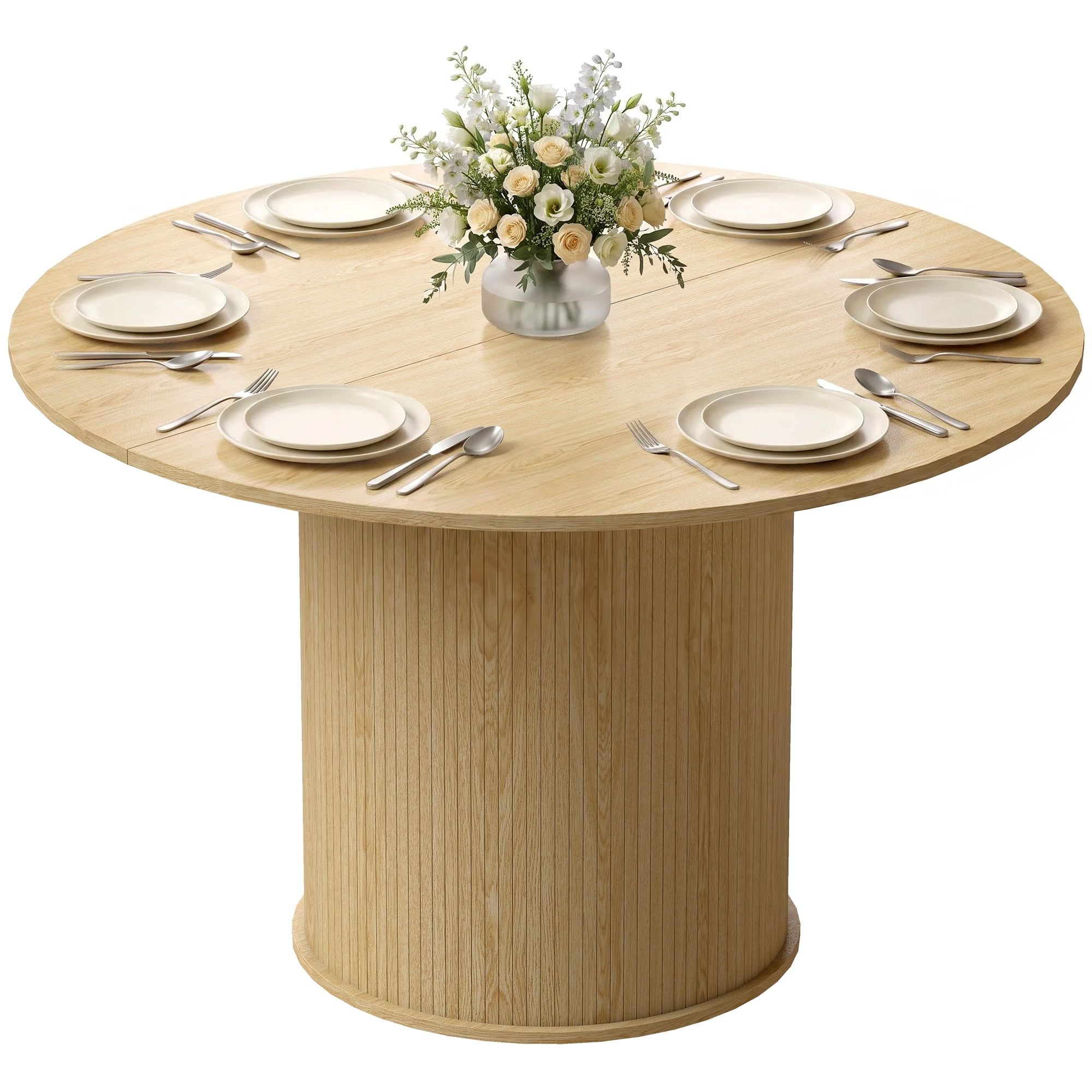 HOMCOM Round Dining Table, Kitchen Table with Fluted Pedestal Base, Natural