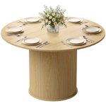 HOMCOM Round Dining Table, Kitchen Table with Fluted Pedestal Base, Natural