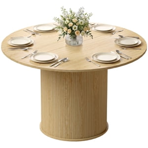 HOMCOM Round Dining Table, Kitchen Table with Fluted Pedestal Base, Natural