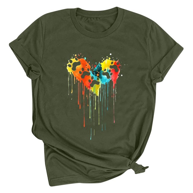 Meichang T-Shirts de la Saint-Valentin pour Femmes Mignons avec Cœur d'Amour T-Shirts Graphiques à Manches Courtes Décontractés à Col Rond T-Shirts Hauts Joyeuse Saint-Valentin