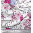 thumbnail image 1 of Soimoi Toile de Crêpe de Polyester Rose Feuilles & Fleurs Roses Imprimés par Yard 52 Pouces de Large, 1 of 3