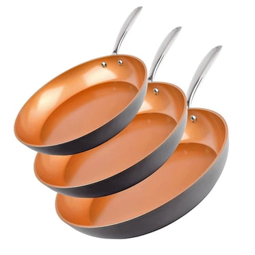 Gotham Steel Ensemble de Poêles de Chef Haut de Gamme Anodisées 8", 10", 12" avec Revêtement Céramique et Titane Ultra Antiadhésif, Va au Four et au Lave-Vaisselle, Brun, Grand Format