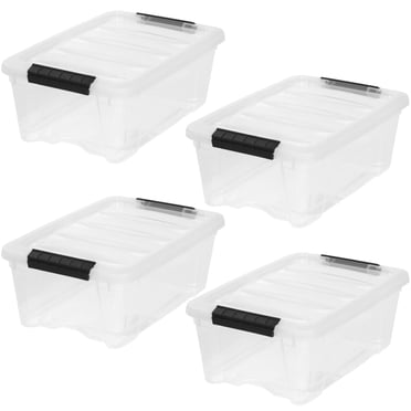 IRIS USA 4-Pack Storage Bins with Lids, 13 Quart, Made in USA Stackable See-Through Organizing Solution Latches Durable Nestable Containers Secure Pull Handle, BPA-Free
