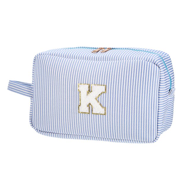 Unique Bargains Personalized Initial Make Up Bag Letter K Cosmetic Bag Travel Makeup Bag Organizer Makeup Box Blue