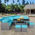 thumbnail image 4 of Patiojoy 7-Piece Wicker Patio Furniture Set Outdoor Rattan Sofa Set Conversation Couch Set Turquoise, 4 of 10