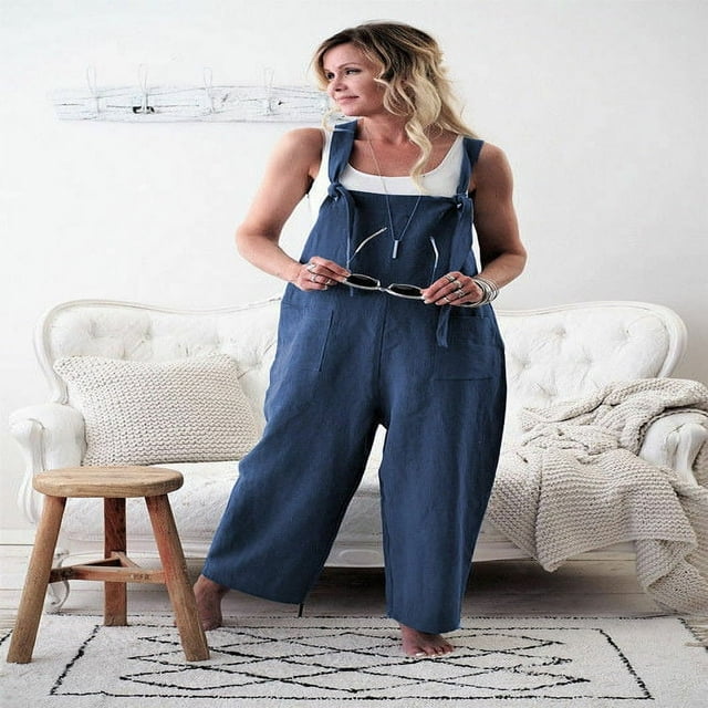 Pantalons Décontractés en Lin pour Femmes Combinaison en Coton à Bretelles Pantalons Harem