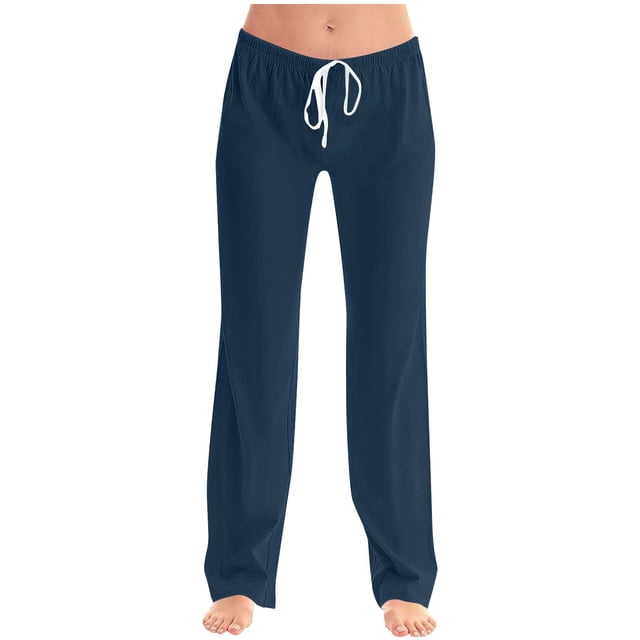 ohmzyzo Womens Summer Fashion Solid Casual Elastic Waist Drawstring Long Pants