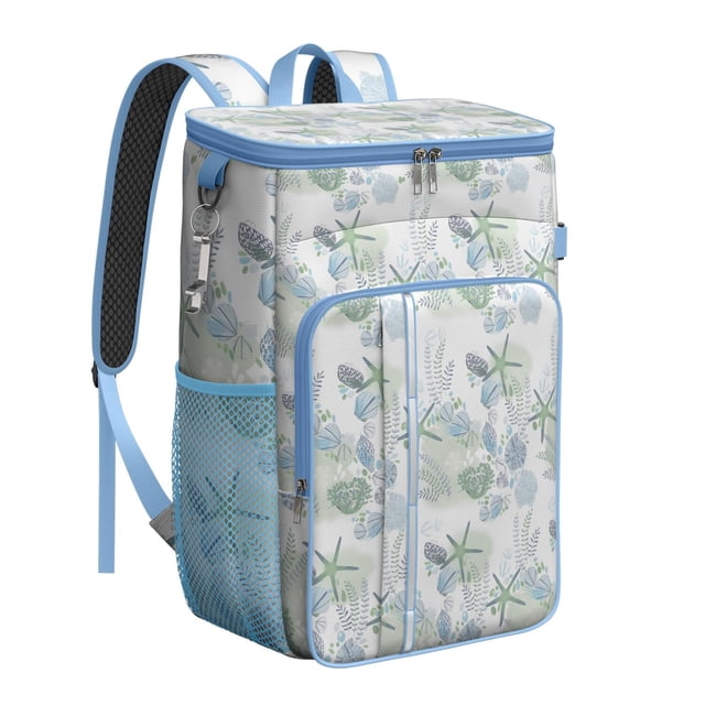 Tropical Cooler Backpack 20L - High-Capacity Insulated Beach Bag with Seashell & Starfish Design, Perfect for Outdoor Adventures