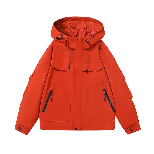 WRKEKC Men's Heavy-Duty Waterproof Workwear Raincoat Hooded Jacket with Multiple Utility Pockets for All-Weather Outdoor Construction and High-Visibility Work Commute Red XL