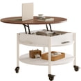 thumbnail image 2 of Table Basse Ronde GUNAITO à Petit Plateau Relevable sur Roulettes avec Rangement, Table Centrale Moderne Style Ferme avec Tablette Petite Table Ronde pour Salon, Blanc, 2 of 9