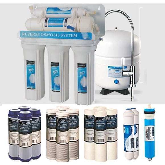 Bluonics 5 Stage Undersink Reverse Osmosis Drinking Water Filter System RO Home Purifier with NSF Certified Membrane and Solid Housings with 4 Years of Filter Supply - 15 Total Filters